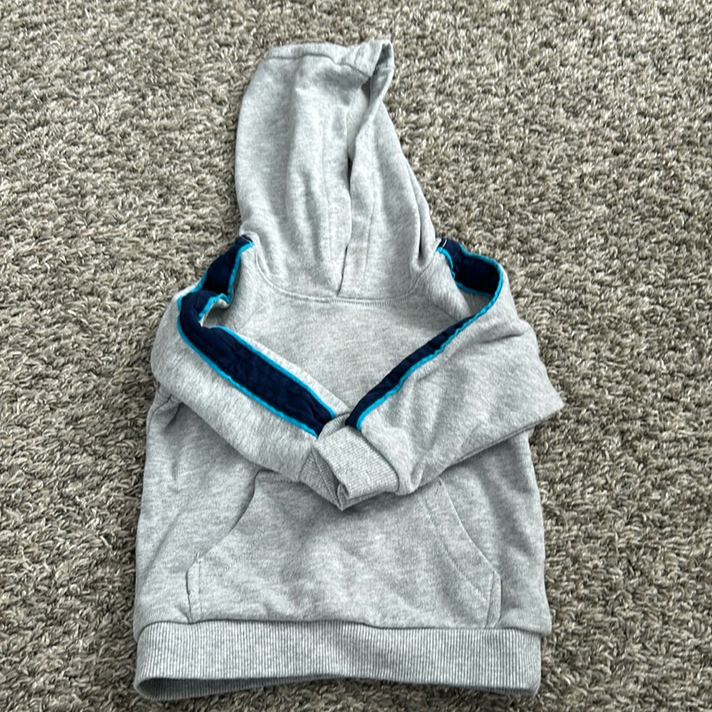 Carter’s boys 18 month sweatshirt gray and blue with stripes on sleeves